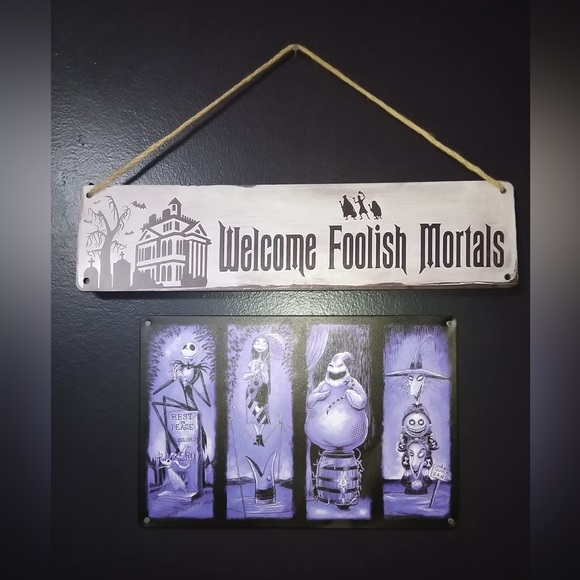 Haunted Mansion “Welcome Foolish Mortals” Wooden Hanging Art Sign Home Decor - Picture 4 of 10